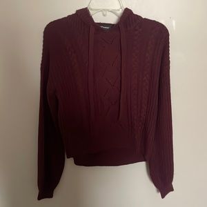 almost famous burgundy hooded sweater. size small.
